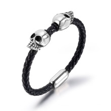 New fashion high quality factory wholesale punk skull man leather stainless steel bracelet